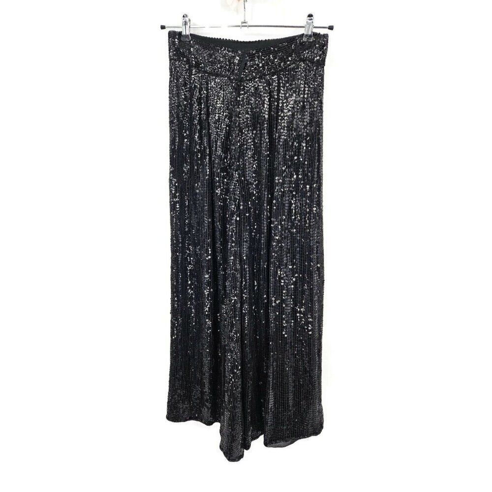 Vtg Scarlet Rage Black Sequins Palazzo Pants Womens L High Waist Wide Leg - Picture 2 of 8
